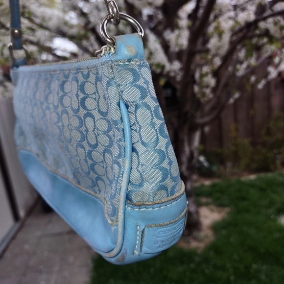 Coach Blue Mini C Signature Demi Canvas and Leather Shoulder Bag - Picture 5 of 11